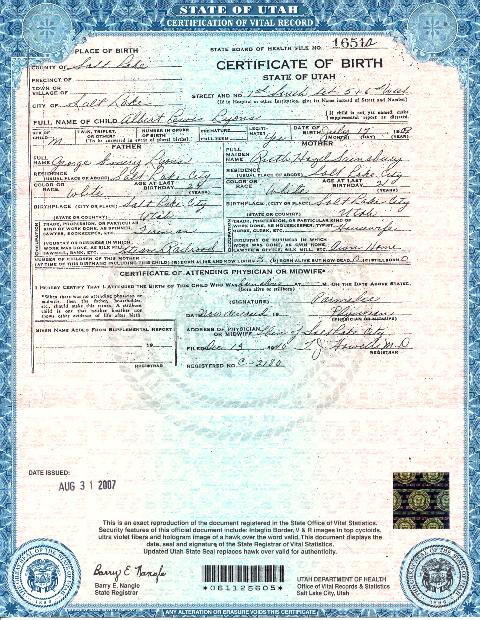 utah birth certificate